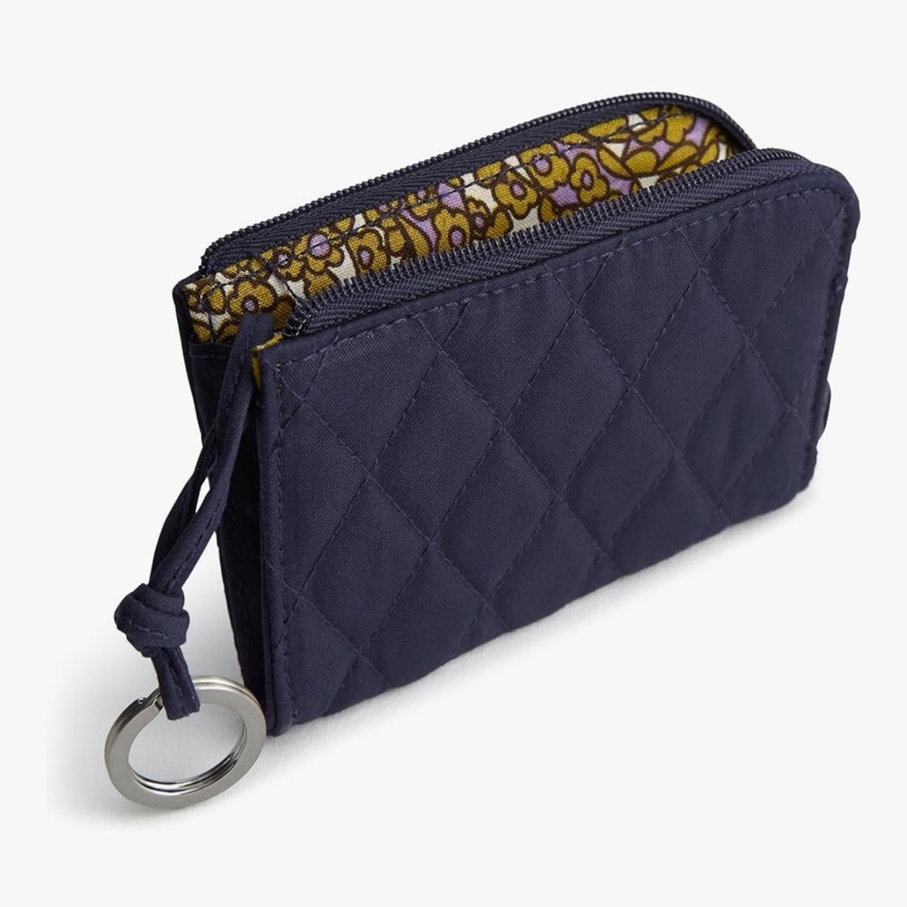 New Vera Bradley Quilted Navy Zip Card Pouch / Wallet